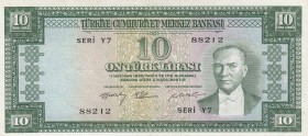 Turkey, 10 Lira, 1958, VF, p158, 
Pressed, Serial Number: Y7 88212
Estimate: 25-50 USD