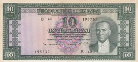 Turkey, 10 Lira, 1963, AUNC (+), p161, 
Kemal Atatürk portraid. , Serial Number: B48 195737
Estimate: 250-500 USD