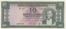 Turkey, 10 Lira, 1963, XF, p161, 
pressed Serial Number: B07 068545
Estimate: 40-80 USD