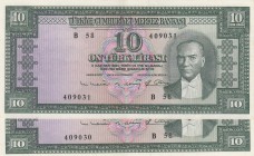 Turkey, 10 Lira , 1963, XF, p161, (Total 2 consecutive banknotes)
natural, Serial Number: B58 409030-31
Estimate: 100-200 USD