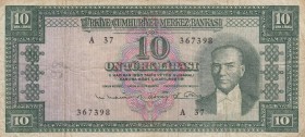 Turkey, 10 Lira, 1963, VF, P161, 
 Serial Number: A37 367398
Estimate: 10-20 USD