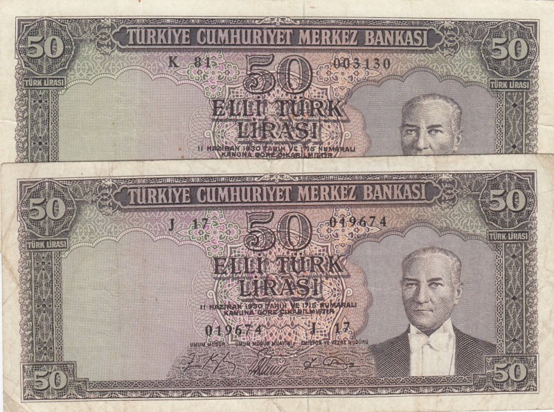 Turkey, 50 Lira (2), 1964, FINE, p175, (Total 2 banknotes)
Estimate: 10-20 USD