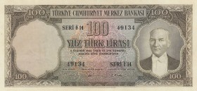 Turkey, 100 Lira, 1956, XF, p168, 
natural, Serial Number: İ14 49134
Estimate: 2000-4000 USD
