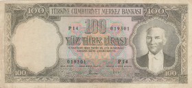 Turkey, 100 Lira, 1958, VF, p169 , 
presses Serial Number: P14 019301
Estimate: 30-60 USD