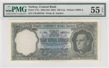 Turkey, 100 Lira, 1964, AUNC, p177 
PMG 55 EPQ, Serial Number: C46 088756
Estimate: 300-600 USD
