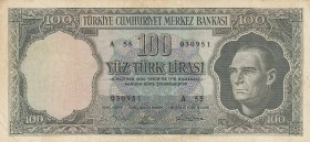 Turkey, 100 Lira, 1964, FINE, p177, 
 Serial Number: A55 030951
Estimate: 10-20 USD