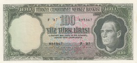 Turkey, 100 Lira, 1969, AUNC/UNC, p182, 
 Serial Number: F87 055367
Estimate: 500-1000 USD