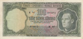 Turkey, 100 Lira, 1969, VF, p182, 
 Serial Number: E07 073072
Estimate: 50-100 USD