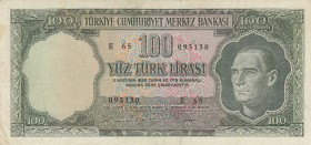 Turkey, 100 Lira, 1969, VF, p182, 
presses Serial Number: E65 093130
Estimate: 15-30 USD