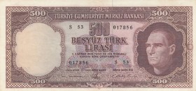 Turkey, 500 Lira, 1962, AUNC, p170, 
natural, Serial Number: S53 017856
Estimate: 500-1000 USD