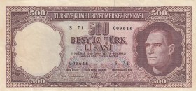 Turkey, 500 Lira, 1962, VF, p187a, 
Teared Serial Number: S71 009616
Estimate: 25-50 USD