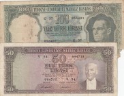 Turkey, 50 Lira and 100 Lira, 1964/1971, POOR/ FINE, p177, p187A , (Total 2 banknotes)
Estimate: 15-30 USD