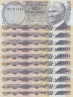 Turkey, 5 Lira, 1976, UNC, p185, total 10 banknotes
Consecutive serial number banknotes, Serial Number: J16211461-62-63-64-65-66-67-68-69-70
Estimat...