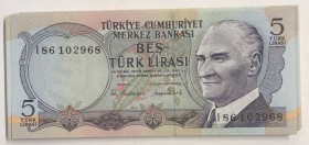 Turkey, 5 Lıra, 1968/76, UNC, p185, 7.EMİSSION
27 pcs I -K letters
Estimate: 25-50 USD
