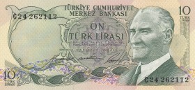 Turkey, 10 Lira, 1966, UNC (-), p180, 
There is a counting trace at the corner, Serial Number: C24 262112
Estimate: 15-30 USD