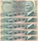 Turkey, 10 Lira , 1975, UNC, p186, (Total 5 banknotes)
All banknotes have H35 prefix.
Estimate: 15-30 USD