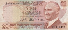 Turkey, 20 Lira, 1966, XF, p181a, 
England Print / 7 serial number - Pressed, Serial Number: B2 416420
Estimate: 50-100 USD