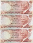 Turkey, 20 Lira, 1974, UNC, p187, (Total 3 banknotes)
Prefix numbers: D77-E80-F69
Estimate: 10-20 USD