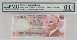 Turkey, 20 Lira , 1983, UNC, p188, 
PMG 64 EPQ, Serial Number: I67 131276
Estimate: 25-50 USD