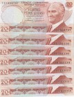 Turkey, 20 Lira, 1983, UNC, p187b, total 7 banknotes
 Serial Number: "I12","I34","I71"
Estimate: 15-30 USD