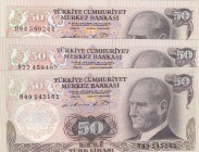 Turkey, 50 Lira, 1976, UNC, p188, (Total 3 banknotes)
prefix numbers: H49-H77-H84
Estimate: 15-30 USD
