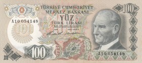 Turkey, 100 Lira, 1972, UNC, p189, 
 Serial Number: A10 054148
Estimate: 10-20 USD