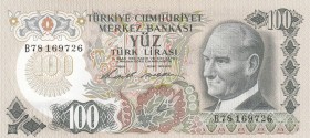 Turkey, 100 Lira, 1972, AUNC, p189, 
 Serial Number: B78169726
Estimate: 10-20 USD