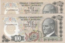 Turkey, 100 Lira, 1983, AUNC and VF, p189, 
total 2 banknotes, Serial Number: J14 595842, J47 150210
Estimate: 10-20 USD