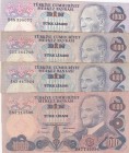 Turkey, 1.000 Lira, 1978, VF, p191, 
Total 4 banknotes, Serial Number: B68 390077, C15 361218, A45 447924, B82 112596
Estimate: 10-20 USD