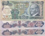 Turkey, 500-1000 Lira, 1974/1979, VF, p190e/p191, 
 Serial Number: I65 127611, D46 095797, C15 077466
Estimate: 10-20 USD