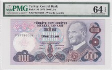 Turkey, 1.000 Lira, 1970, UNC, p191
PMG 64 EPQ, Serial Number: F37 796008
Estimate: 50-100 USD