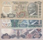 Turkey, 100 Lira, 500 Lira and 1.000 Lira, VF, 
Total 3 banknotes
Estimate: 10-20 USD