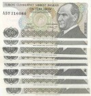 Turkey, 10 Lira, 1979/82, UNC, p192/p193, 
Total 8 banknotes, Serial Number: A51 318038, A57 216080, B72 878456, C03 582182, C10 512732, D61 769217, ...