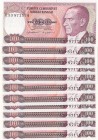 Turkey, 100 Lira, 1983, UNC, p194, total 10 banknotes
Consecutive serial number banknotes, Serial Number: E53 871774-75-76-77-78-79-80-81-82-83-84
E...