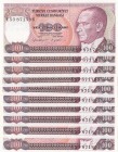 Turkey, 100 Lira, 1983, UNC, p194, total 10 banknotes
Consecutive serial number banknotes, Serial Number: E53 871796-797-798-799-800-801-802-803-804-...