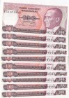 Turkey, 100 Lira, 1983, UNC, p194, total 10 banknotes
Consecutive serial number banknotes, Serial Number: E53 871833-34-35-36-37-38-39-40-41-42
Esti...