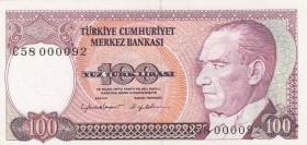 Turkey, 100 Lira, 1984, UNC, p194, 7. Emission 
beautiful serial number, Serial Number: C58 000092
Estimate: 25-50 USD