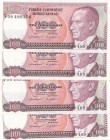 Turkey, 100 Lira, 1984, UNC, p194, (Total 5 banknotes)
4 of banknotes are sequential, Serial Number: F08 489353-6 ve F08 489347
Estimate: 10-20 USD