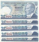 Turkey, 500 Lira, 1984, UNC, p195, (Total 4 banknotes)
prefix numbers: D19- D44- E02- E02
Estimate: 10-20 USD