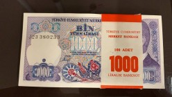 Turkey, 1.0000 Lira, 1988, UNC, p196, BUNDLE
Total 100 banknotes
Estimate: 100-200 USD