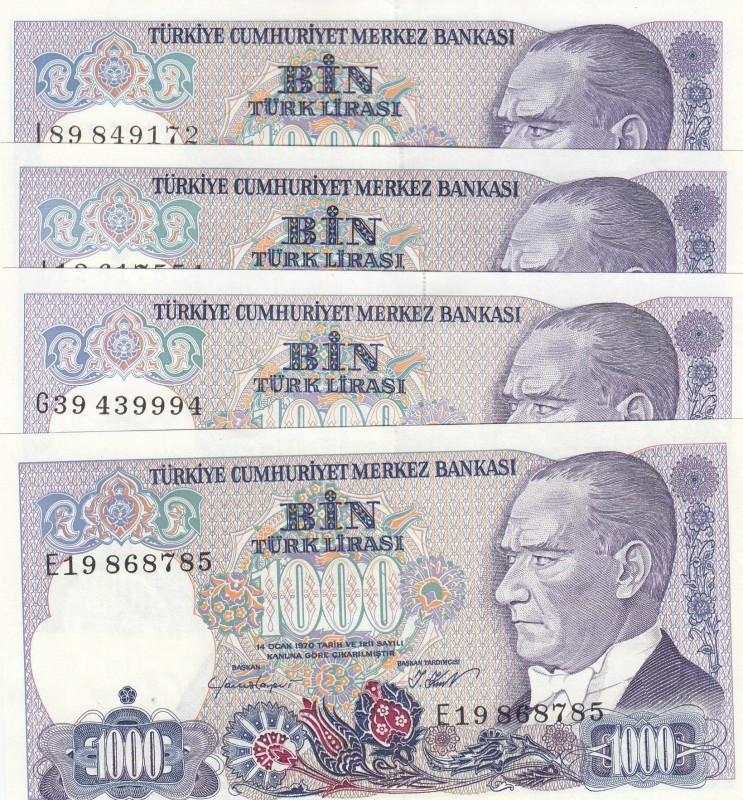 Turkey, 1.000 Lira, 1988, UNC, p196, (Total 5 banknotes)
prefix numbers: I89- I...