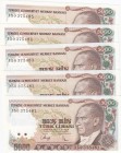 Turkey, 5.000 Lira, 1990, UNC, p198, (Total 5 consecutive banknotes)
 Serial Number: I50 375481-5
Estimate: 10-20 USD