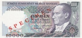 Turkey, 10.000 Lira, 1982, UNC, p199, SPECIMEN
 Serial Number: 00 000000
Estimate: 1000-2000 USD