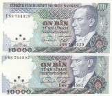 Turkey, 10.000 Lira, 1984, UNC, p199, "E88" FLİGRAN SET
Pressed, Serial Number: E88 784429 ve E88 784992
Estimate: 75-150 USD