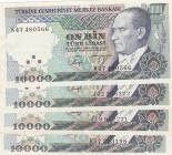 Turkey, 10.000 Lira, 1993, AUNC, p200, 
 Serial Number: K57 223198, J19 962271, J42 336372, K47 480566
Estimate: 10-20 USD