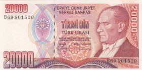 Turkey, 20.000 Lira , 1988, UNC, p201, 
 Serial Number: B69 901520
Estimate: 10-20 USD
