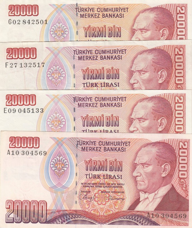 Turkey, 20.000 Lira, 1988, Different conditions between AUNC and VF, p201, total...