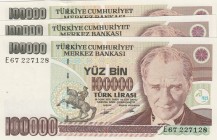 Turkey, 100.000 Lira, 1994, UNC, p205b, 
Prex numbers: E55, E63, E67
Estimate: 10-20 USD