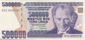 Turkey, 500.000 Lira, 1994, UNC, p208b, 7. Emission 
beautiful serial number, Serial Number: D01 000279
Estimate: 40-80 USD
