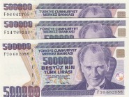 Turkey, 500.000 Lira, 1994, UNC, p208c, 
Total 3 banknotes, Serial Number: F06 041705, F14 769143, F70 602086
Estimate: 10-20 USD